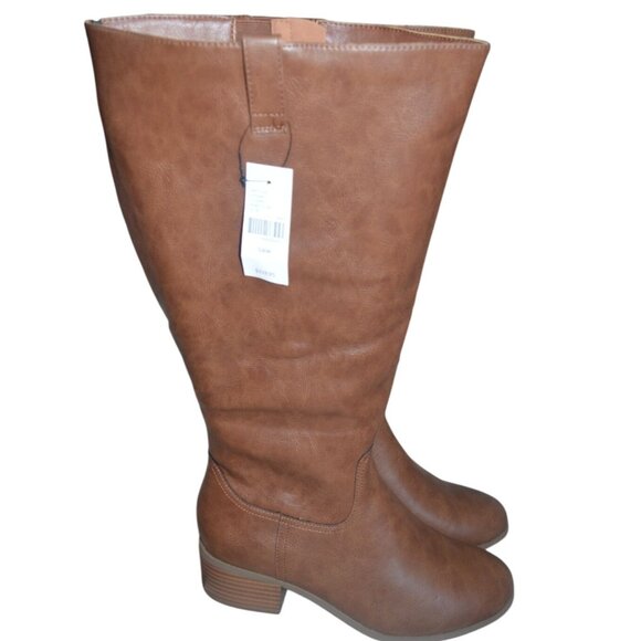 New Torrid Camel Brown Faux Leather Wide Calf Riding Boots Women's Size 10W Boho - Picture 3 of 6